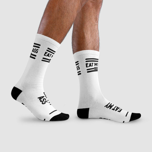 Sexy white socks with "Eat my ass" text