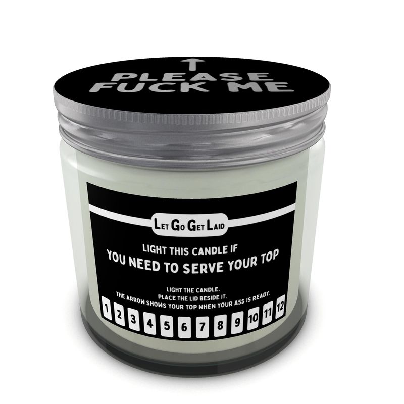 "Serve your top" gay erotic candle with countdown function and arrow