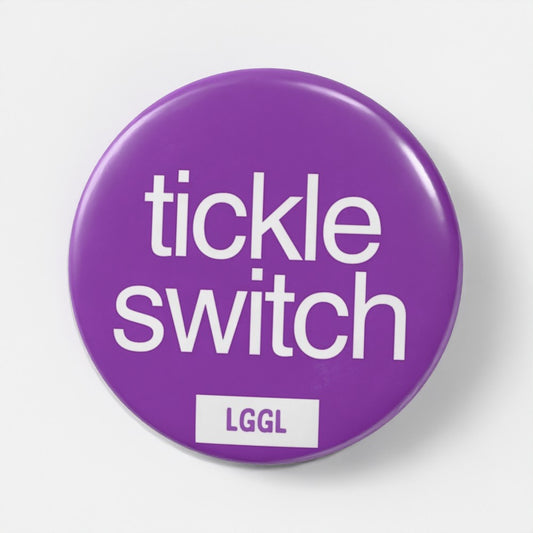 "Tickle Switch" gay tickle fetish pin badge - for players who go both ways, 56mm