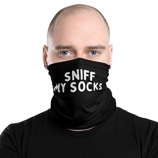 "Sniff My Socks" text on a facemask for gay men