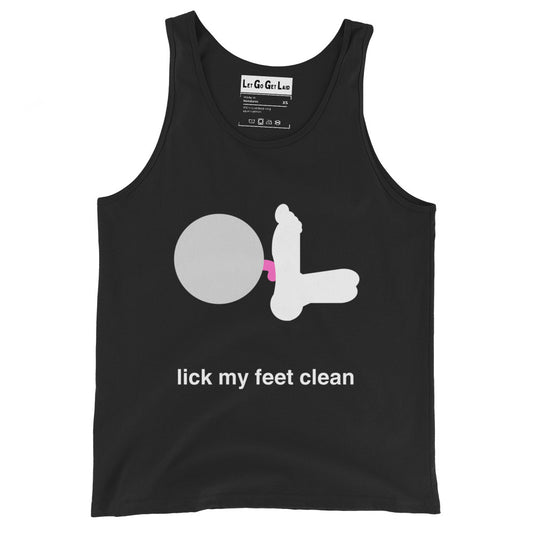Tank top with "lick my feet clean" text