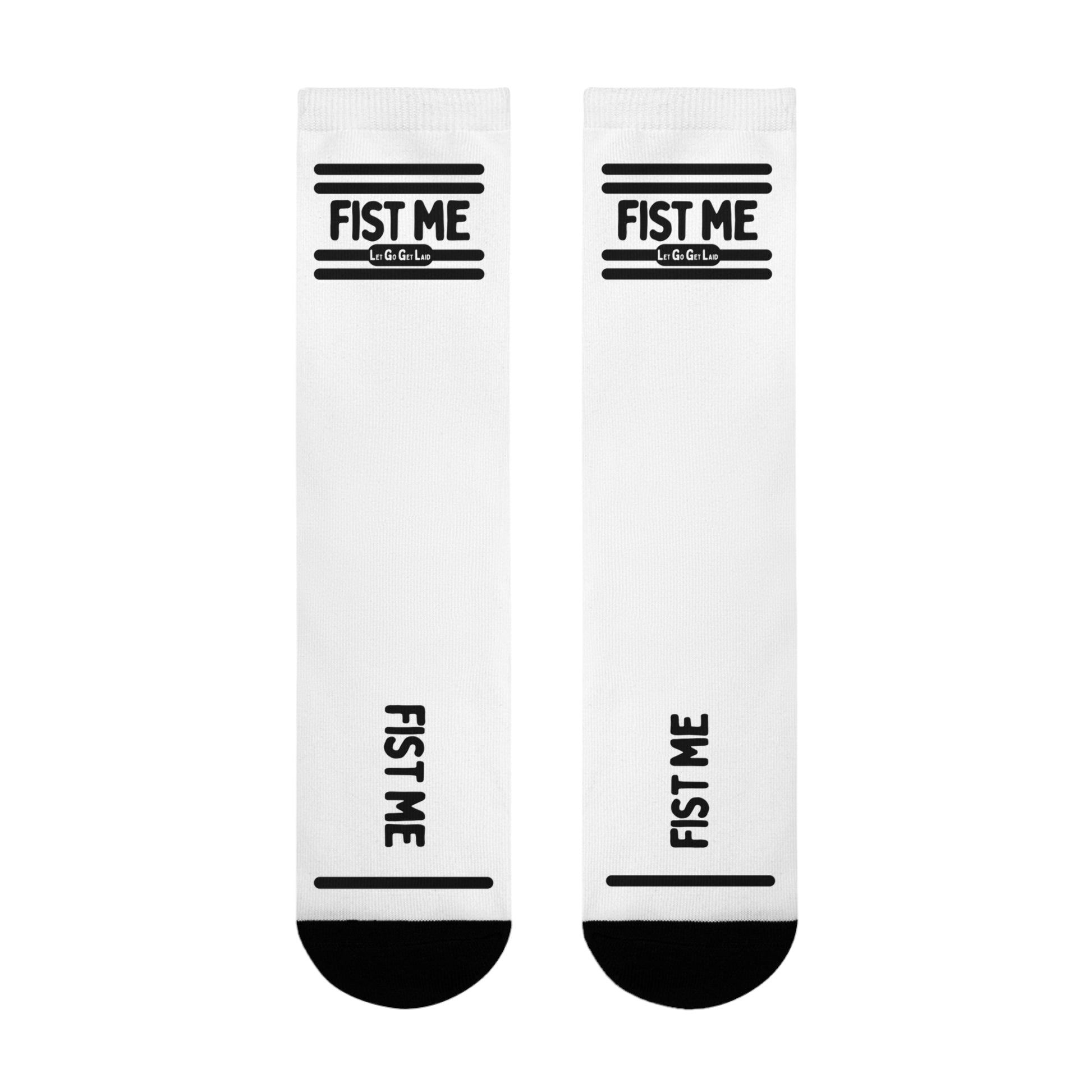White sexy socks with a message regarding fisting