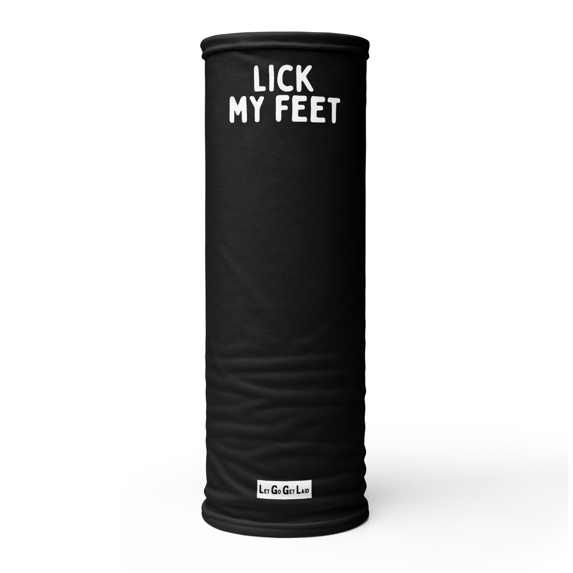 Black sleeve with 'LICK MY FEET' text on a white background