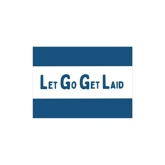 LetGoGetLaid logo - label attached to the Cum Towel available at www.letgogetlaid.com