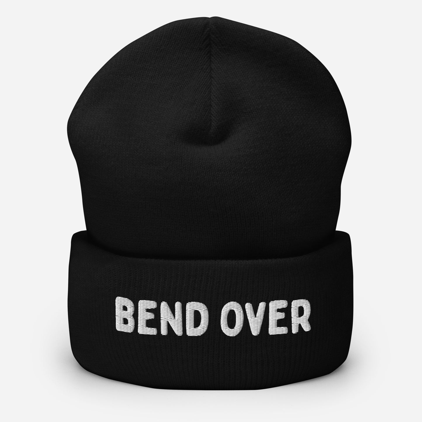 LetGoGetLaid beanie with text "Bend over" for gay tops and vers