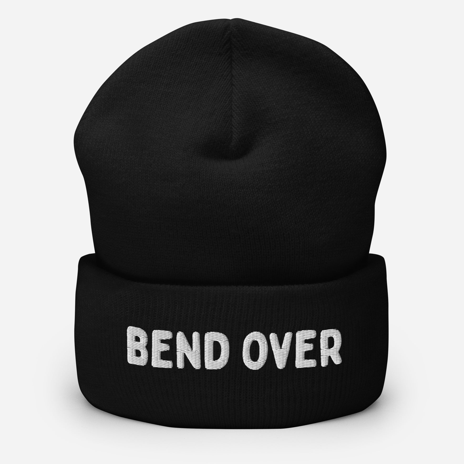 LetGoGetLaid beanie with text "Bend over" for gay tops and vers