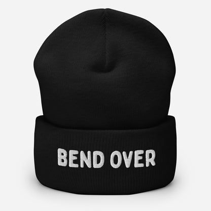 LetGoGetLaid beanie with text "Bend over" for gay tops and vers