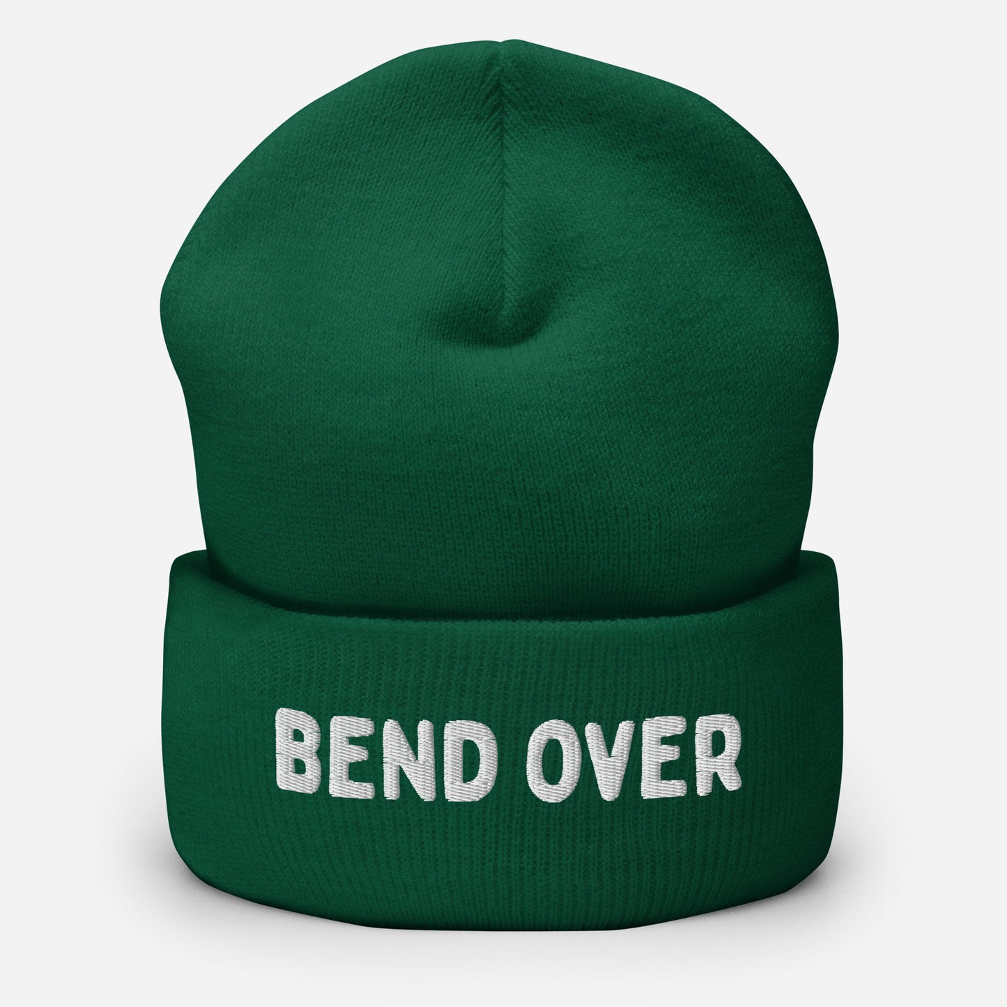 Christmas gift ideas for LGBTQ Community - green beanie with text "BEND OVER"