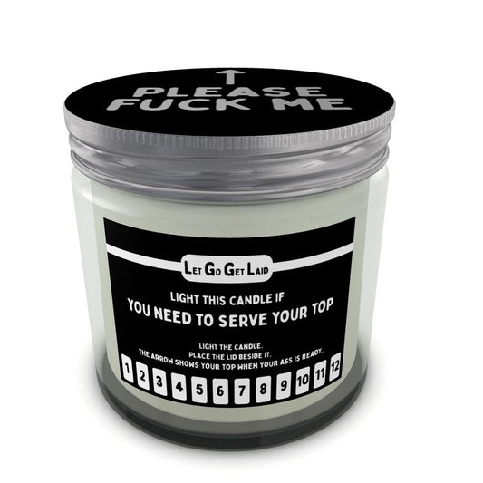 "Serve your top" gay erotic candle with countdown function and arrow
