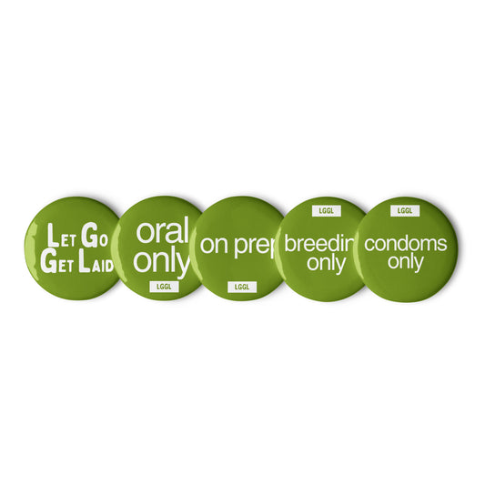 Selection of green round gay pinback buttons