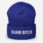 LetGoGetLaid Christmas gifts - a blue beanie with "Dumb Bitch" text
