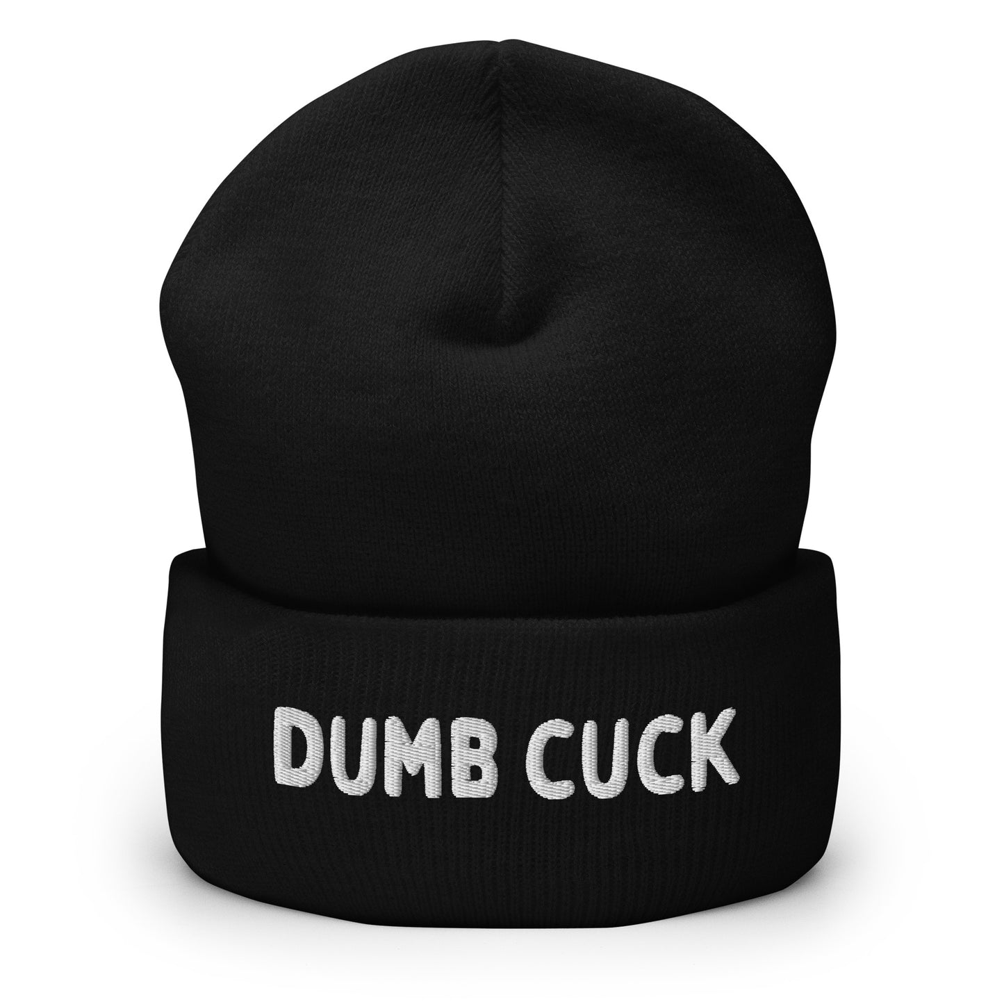 Black beanie for the gay community with text "Dumb Cuck"