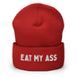 Red beanie with 'EAT MY ASS' text available at www.letgogetlaid.com for Christmas and Gay Pride