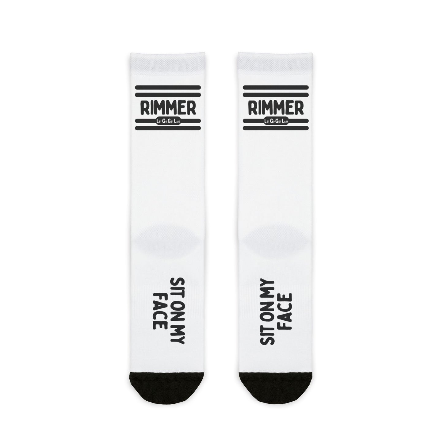 Kinky gay socks with text "RIMMER - SIT ON MY FACE". Only at LetGoGetLaid