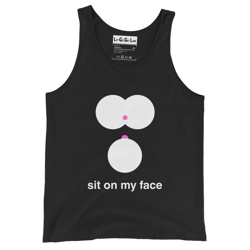 LetGoGetLaid Assplay & Facesitting Accessories: Black tank top with "Sit on my face" text