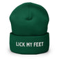 LetGoGetLaid beanie with "Lick my feet" text