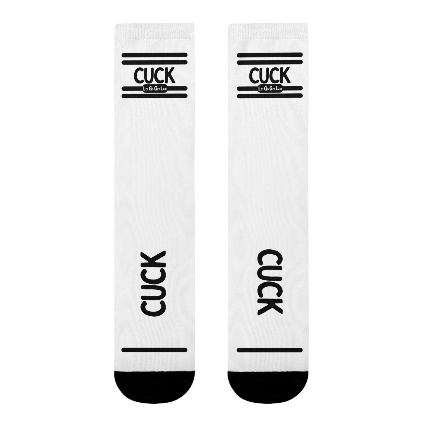 LGGL white socks with "CUCK" text