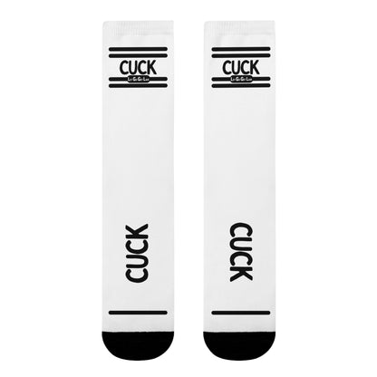 LGGL white socks with "CUCK" text