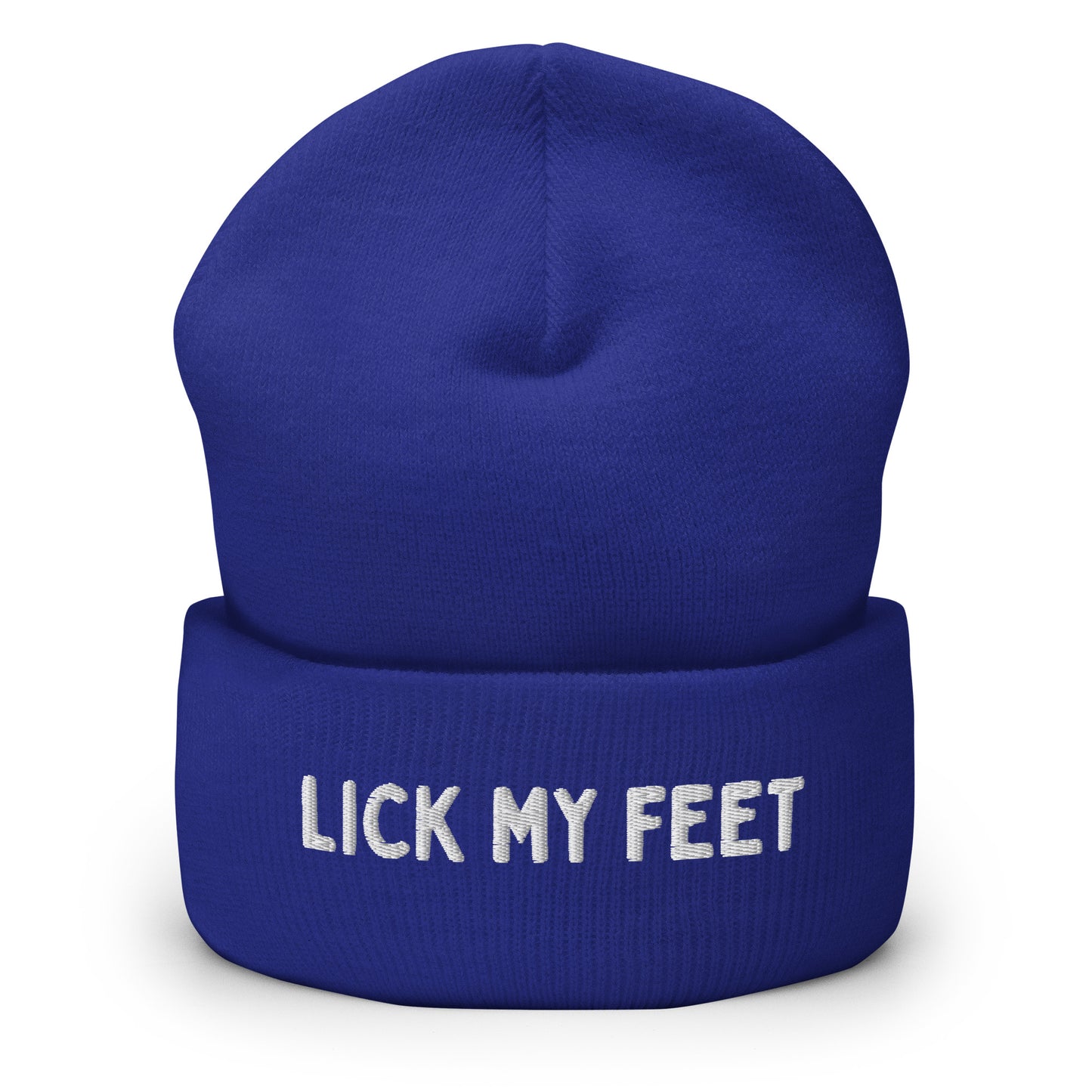 Winter beanie with "Lick My Feet" text for the foot fetish community