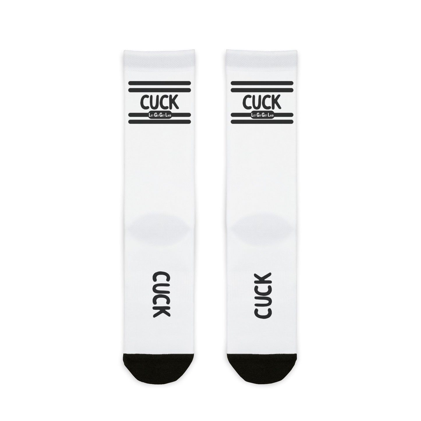 Cuckold Accessories at LetGoGetLaid. White Socks with text "CUCK".