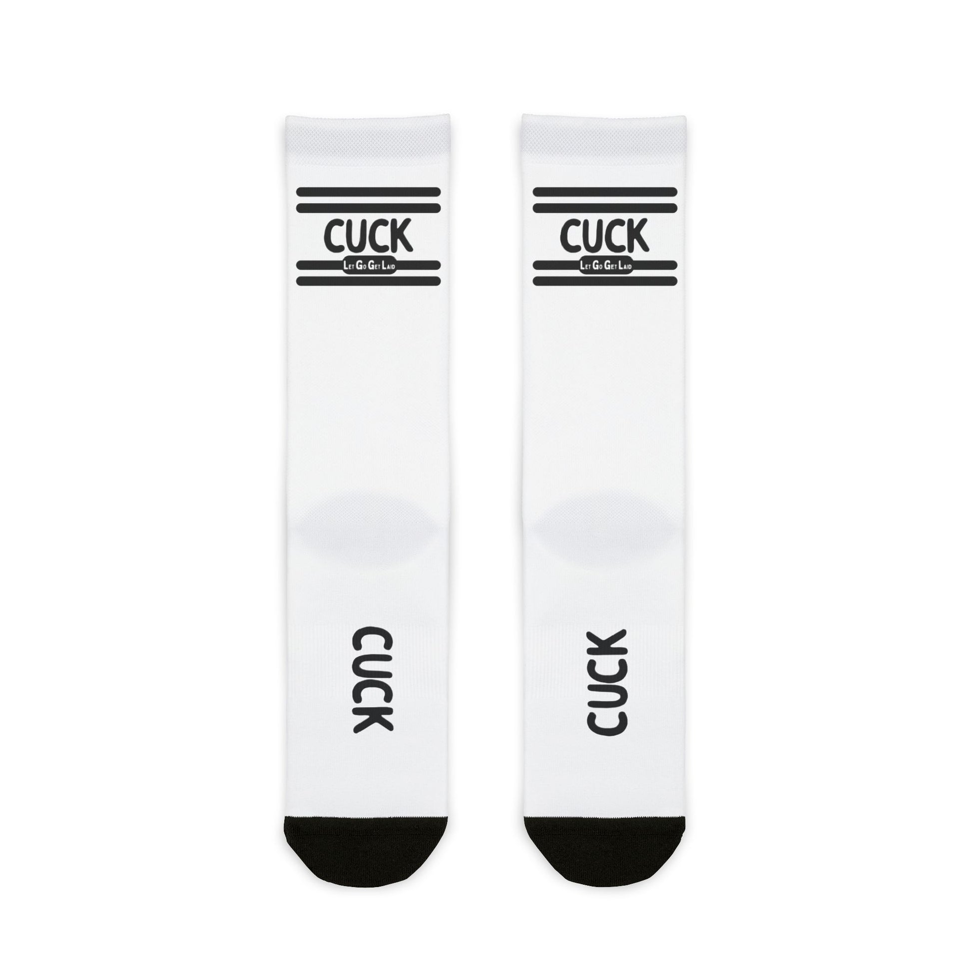 Cuckold Accessories at LetGoGetLaid. White Socks with text "CUCK".