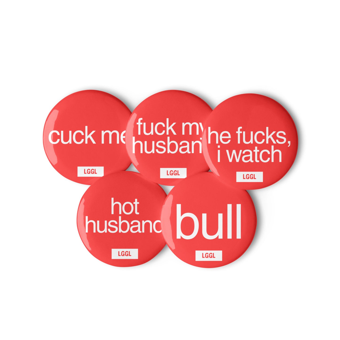 Full set of gay cuckolding pin badges - bull, cuck, stag and hot husband kink accessories by LetGoGetLaid