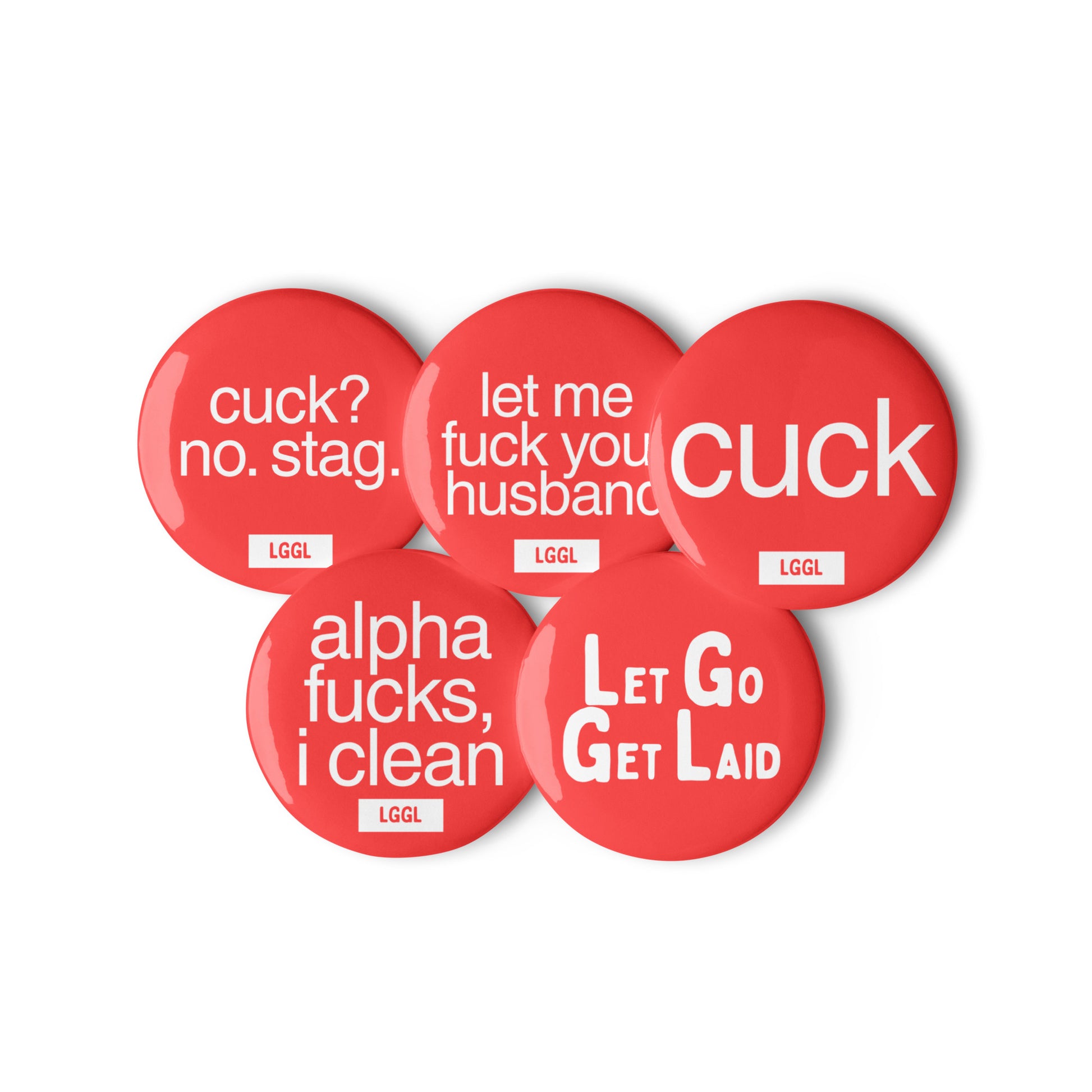 Gay kink gear for cucks, bulls and stags - gay cuckolding pin badge collection by LetGoGetLaid