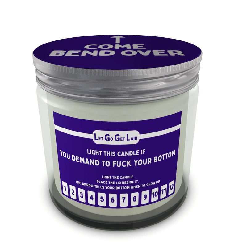 A gay top erotic countdown candle with arrow lid to point time