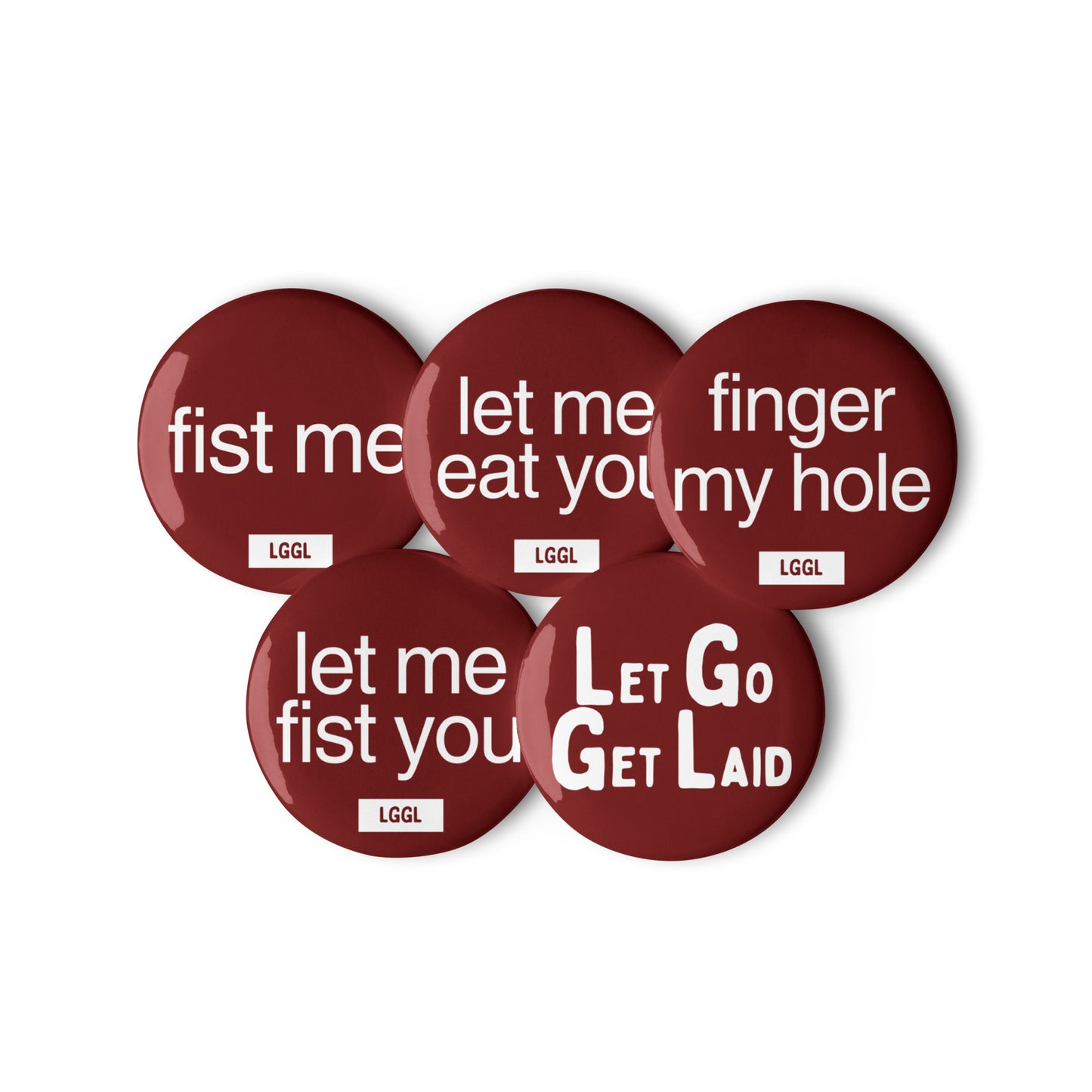 56mm pinback button set for gay men into rimming, hole worship and face-riding - by LetGoGetLaid