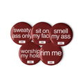 Gay assplay and rimming fetish pins for sex clubs and darkrooms - set of 10 designs