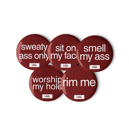 Gay assplay and rimming fetish pins for sex clubs and darkrooms - set of 10 designs
