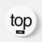 Shoes kink party badge with "top" text