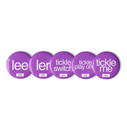 Gay tickle fetish pinback buttons set of 5 - lee, ler, tickle me, tickle switch and tickle play only - gay fetish pins printed in the US