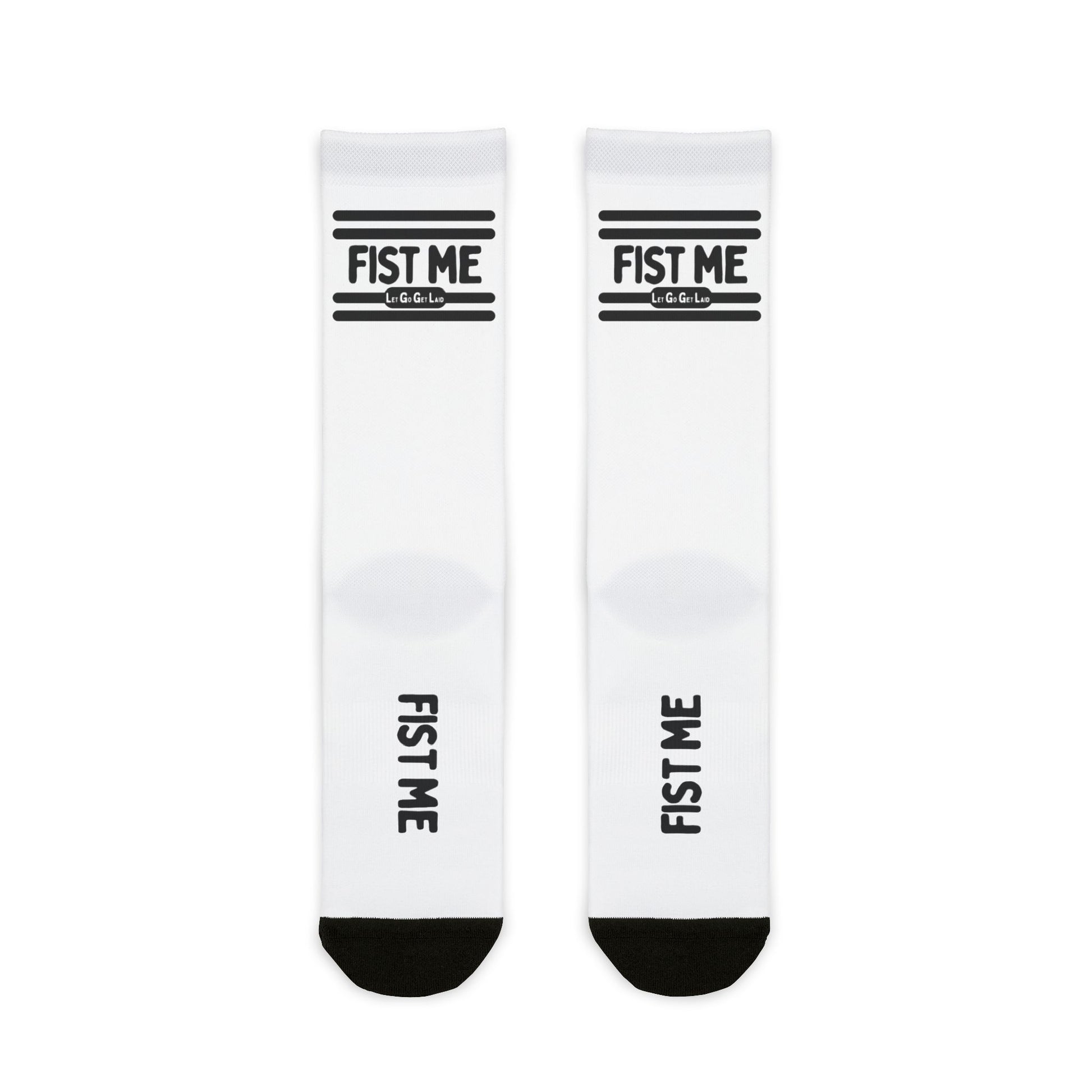 Gay Fisting Gear at LetGoGetLaid. White "FIST ME" Socks 