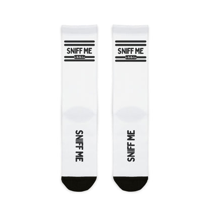 White LetGoGetLaid SNIFF ME Socks - kinky fetish accessories for LGBTQ Community