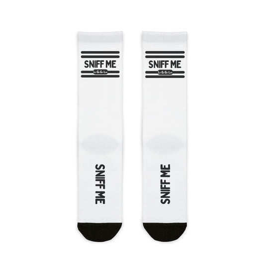 White LetGoGetLaid SNIFF ME Socks - kinky fetish accessories for LGBTQ Community