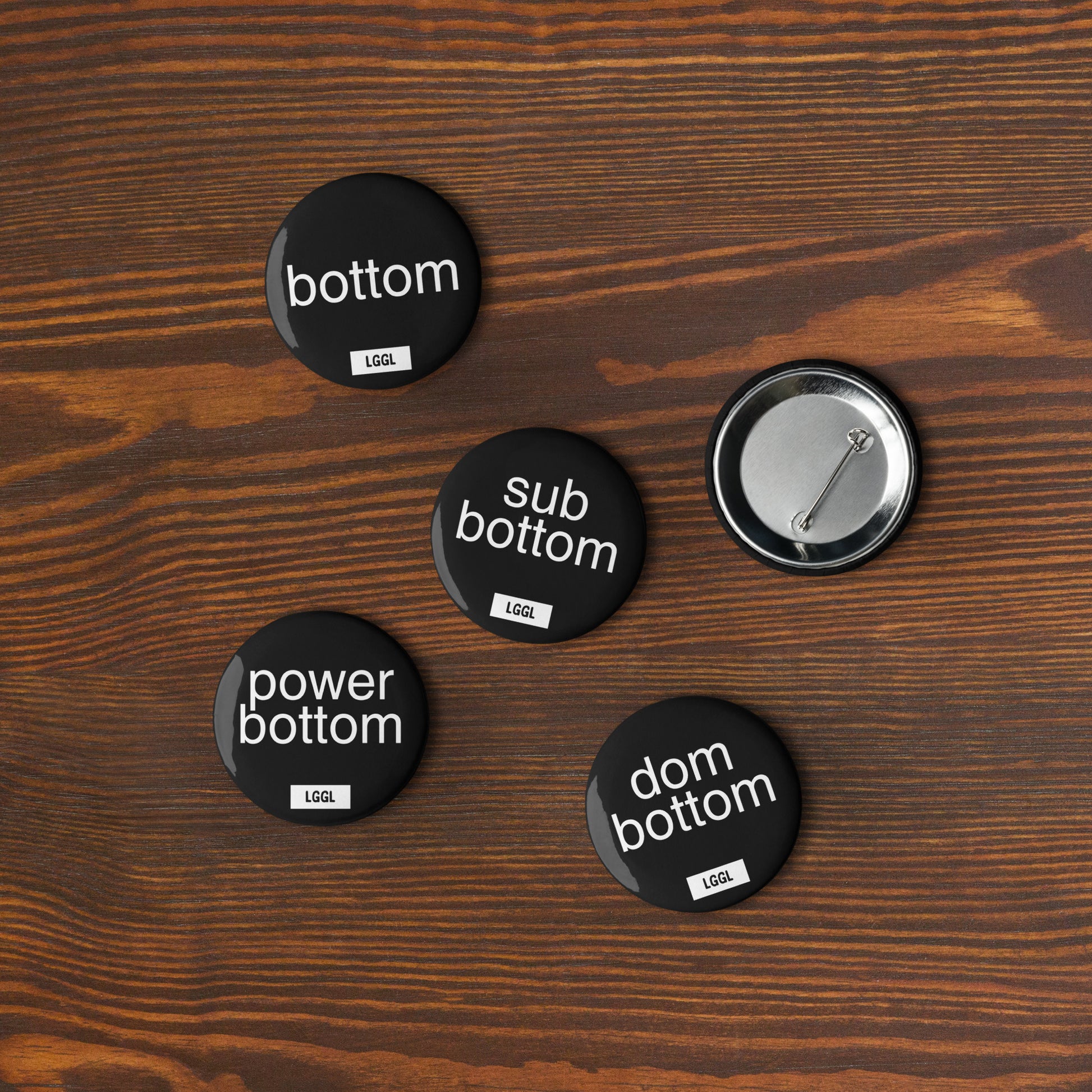 Gay kink pinback buttons front view - bottom pride badges - LetGoGetLaid