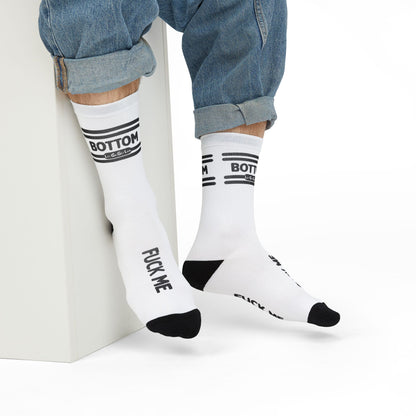 LetGoGetLaid Gay Kink Socks: Party Socks with text "BOTTOM - FUCK ME"