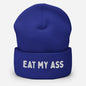 "EAT MY ASS" text shown on a blue beanie - gay christmas gifts