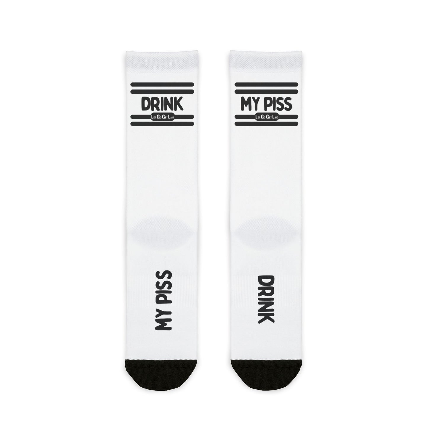 Gay Piss Pig Socks with "DRINK MY PISS" text. Only at LetGoGetLaid