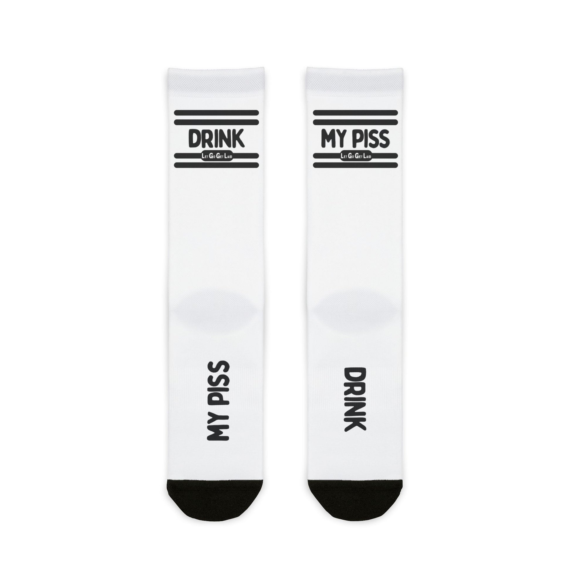 Gay Piss Pig Socks with "DRINK MY PISS" text. Only at LetGoGetLaid