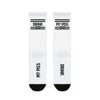 Gay Piss Pig Socks with "DRINK MY PISS" text. Only at LetGoGetLaid