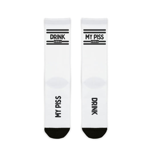 Gay Piss Pig Socks with "DRINK MY PISS" text. Only at LetGoGetLaid