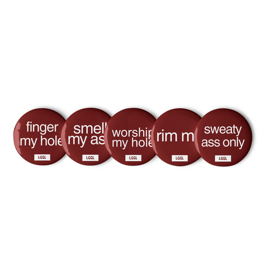 LGGL gay pin badges about rimming, fingering, and smelling