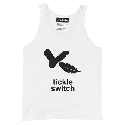 LetGoGetLaid feet tickling clothes: A white tank top with Tickle Switch text