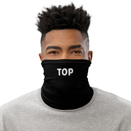 Black face covering with "Top" text for anon paries