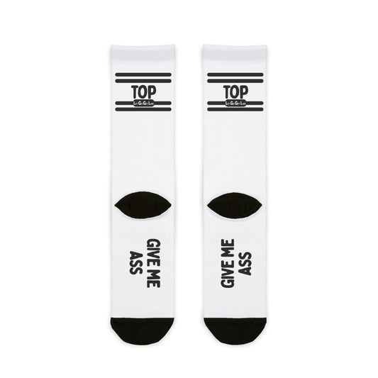 Let Go Get Laid white socks with "Top - Give Me Ass" text - gay pride accessories for LGBTQ Community