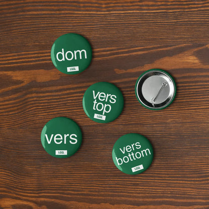 Gay versatile identity pinback buttons, gay hookup accessories, set of 5, US and Canada