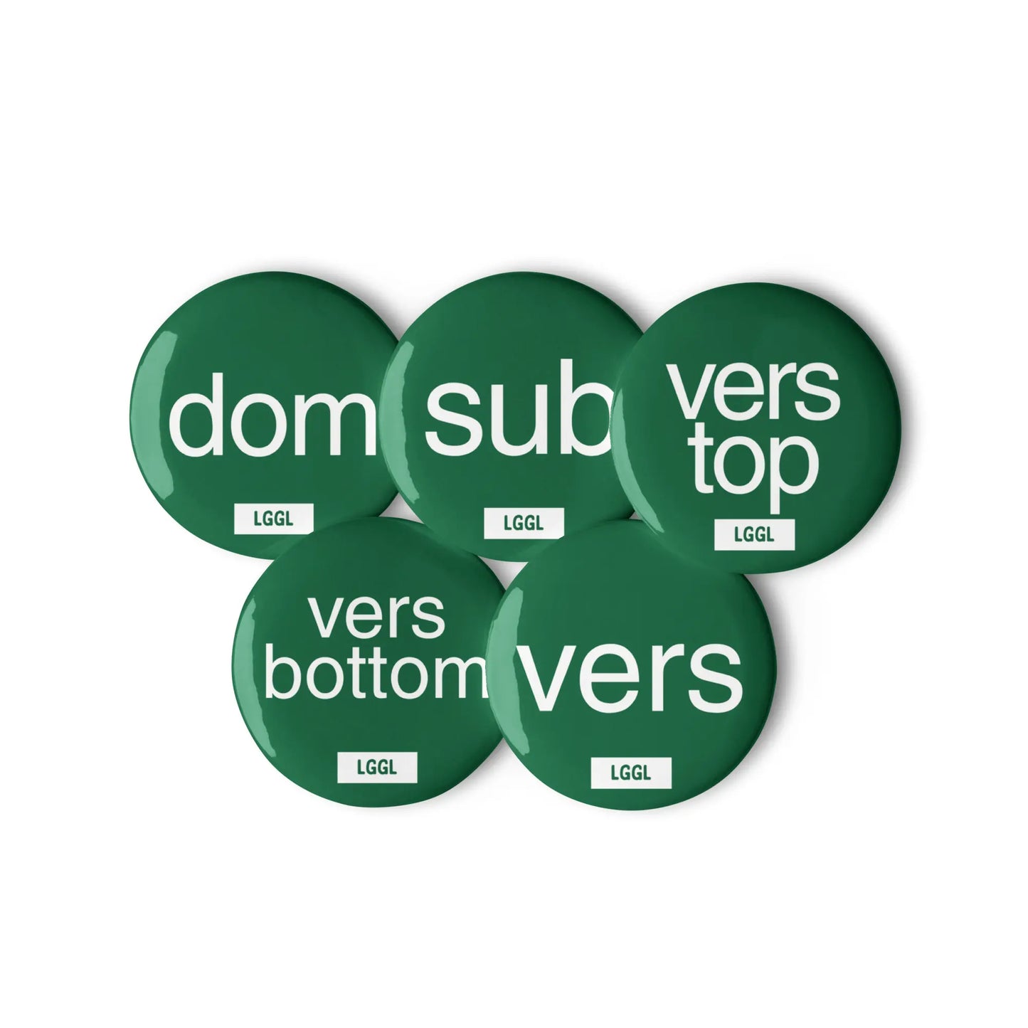 Full set of 5 gay versatile pinback buttons, 2.25 inch, ships US and Canada