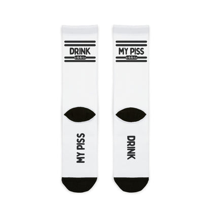 Gay Pissing Socks with "Drink My Piss" Text. Only at LetGogetLaid